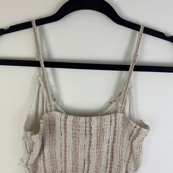 Winsdor Womens Button Striped Spaghetti Strap Cute Skater Beige Mini Dress Small - Picture 5 of 11